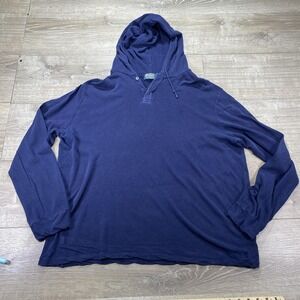 Polo Ralph Lauren Hoodie Mens XL Navy Linen Cotton Pullover Lightweight Logo